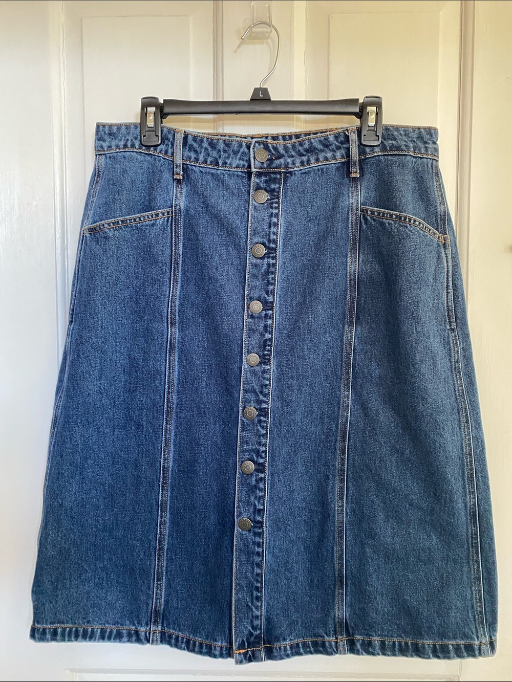 Old Navy Dark Blue Denim Alice Aline Midi Skirt 14